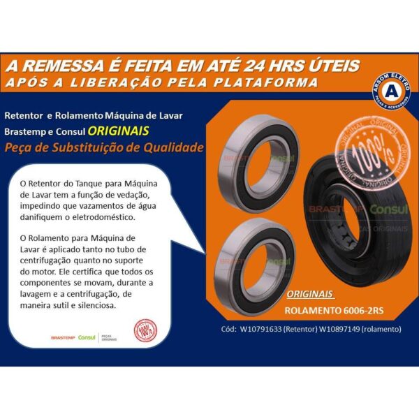 Retentor E Rolamentos ORIGINAIS Para Máquinas de Lavar Roupas Brastemp e Consul Peças de Qualidade