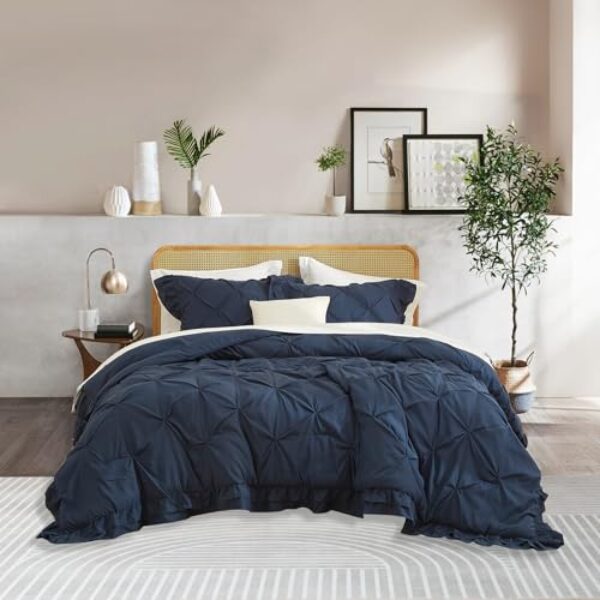 REYOS Jogo de cama casal (1 edredom + 2 fronhas) para quarto, boêmio, microfibra premium, conjunto de 3 peças, lavável para todas as idades, azul marinho, 203 x 230 cm