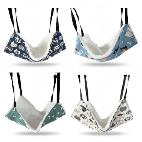 Ribbonlic Pacote com 4 redes para gaiola, rede reversível para pendurar para gatos, cama dupla face, macia, grande, para animais de estimação com alças ajustáveis e ganchos de metal para gatos, furões