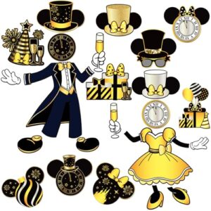 RiVolTa Decorações de porta de cruzeiro magnético - 24 peças decorações de ano novo 2026 ouro preto ímãs adesivos engraçados âncora cabine decalque para carnaval festa de férias geladeira garagem