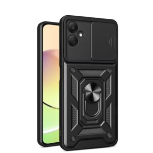 RKINC Capa para Samsung Galaxy A05 com capa deslizante para câmera e anel giratório com suporte de grau militar à prova de choque com suporte magnético para carro, preta