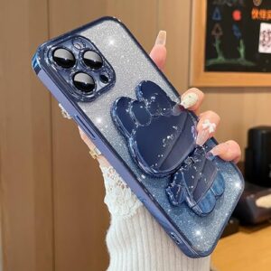 Roemary Capa com suporte espelhado para iPhone 13 Pro, para iPhone 13 Pro com desenho animado azul, capa de telefone com suporte dobrável espelhado com protetor de câmera - azul