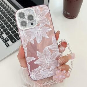 Roemary Capa de flor de lírio para iPhone 16 Plus com pulso, capa floral de jardim para meninas e mulheres, design feminino TPU macio capa protetora para iPhone 16 Plus de 6,7 polegadas (pulso de