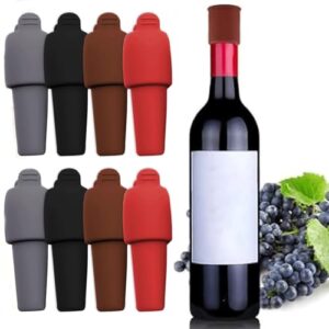 Rolhas de vinho de silicone, pacote com 8 rolhas de vinho reutilizáveis atualizadas – vedação hermética mantém o álcool fresco para vinho, cerveja, garrafas de vidro de champanhe, ideal para uso