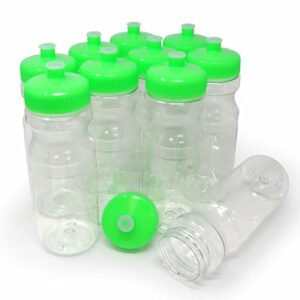Rolling Sands Garrafas de água de plástico transparente sem BPA de 680 g com verde-limão, conjunto de 10, feito nos EUA