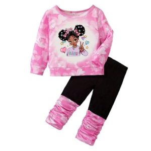 Roupas para bebês meninas estampadas roupas e leggings para meninas outono inverno 2 peças 6M-3 anos, rosa, 18-24 Meses