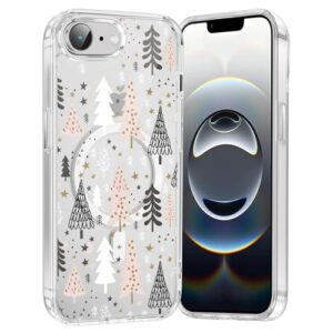 RUMDEY Capa de celular Merry Christmas Tree para iPhone 16e Xmas capa magnética transparente de 6,1 polegadas, compatível com Magsafe, capa com design de padrão de inverno fofo à prova de choque macio