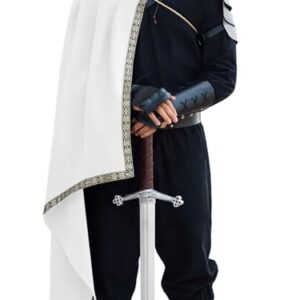 Runcati Xale renascentista masculino meio ombro capa medieval samurai manto LARP guerreiro ren faire fantasia de Halloween, Branco, G