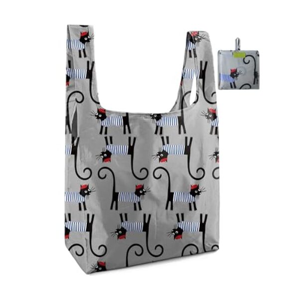 Sacolas de compras reutilizáveis sacolas de compras reutilizáveis sacolas de presentes de Natal animais gatos cinza