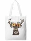 Sacolas de lona, bolsa de pano de compras de supermercado, grinalda floral de veado, reutilizável, bolsa de ombro para viagem, trabalho, academia, Branco, Large, Casual