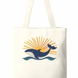 Sacolas de lona, bolsa de pano para compras de supermercado, oceano, baleia, sol, reutilizável, bolsa de ombro para viagem, trabalho, academia, Bege, Large