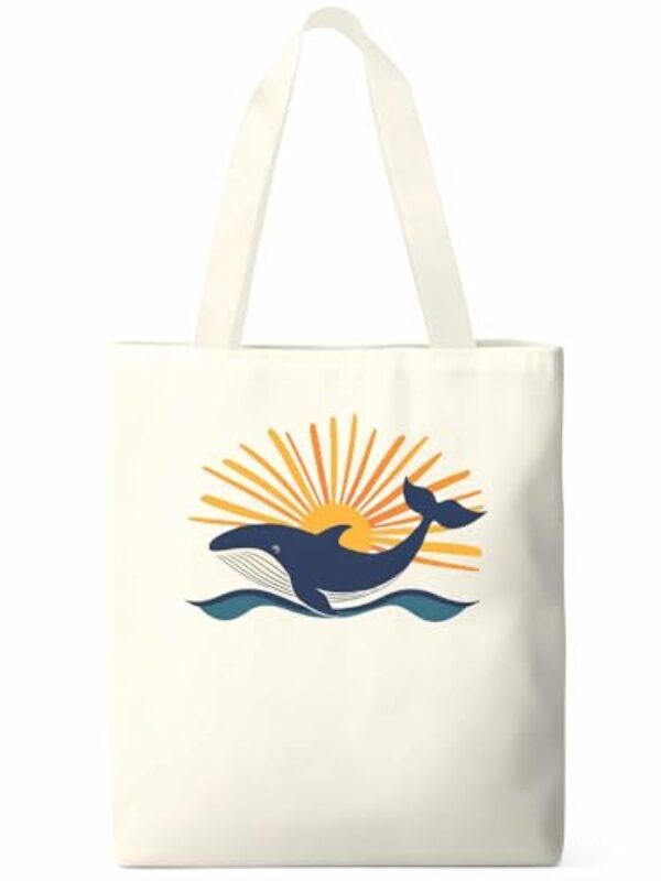 Sacolas de lona, bolsa de pano para compras de supermercado, oceano, baleia, sol, reutilizável, bolsa de ombro para viagem, trabalho, academia, Bege, Large