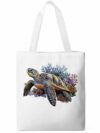 Sacolas de lona, sacola de pano de compras de supermercado, tartaruga-marinha coral reutilizável, bolsa de ombro para viagem, trabalho, academia, Branco, Large, Desenhos animados