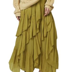 Saia feminina longa com babados em camadas, tutu de fada, cintura elástica, plissada, rodada, maxi na moda, Verde oliva, GG