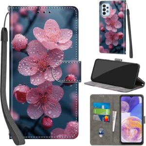 Salanheo Capa carteira para Samsung Galaxy A23 4G / Galaxy A23 5G, com [3 compartimentos para cartões], fecho magnético com suporte, capa protetora de couro PU à prova de choque 16,8 cm, flor de