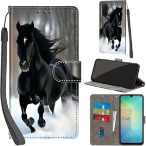 Salanheo Capa carteira para Samsung Galaxy A26 / A17 5G, com [3 compartimentos para cartões], fecho magnético com suporte, capa protetora de couro PU à prova de choque de 17 cm, neve e cavalos