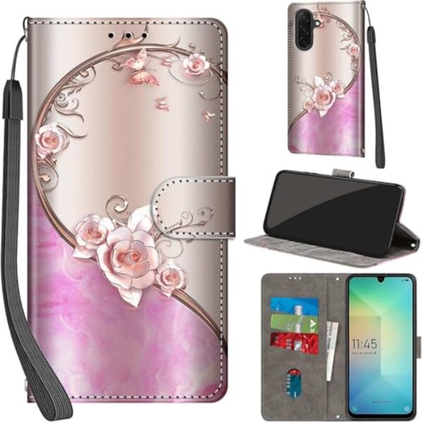 Salanheo Capa carteira para Samsung Galaxy A26 / A17 5G, com [3 compartimentos para cartões], fecho magnético com suporte, capa protetora de couro PU à prova de choque de 17 cm, rosa rosa