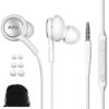 SAMSUNG AKG Fones de ouvido intra-auriculares originais com fio de 3,5 mm com controle remoto e microfone para música, chamadas telefônicas, trabalho - baixo profundo com isolamento de ruído, inclui bolsa de transporte de veludo - branco