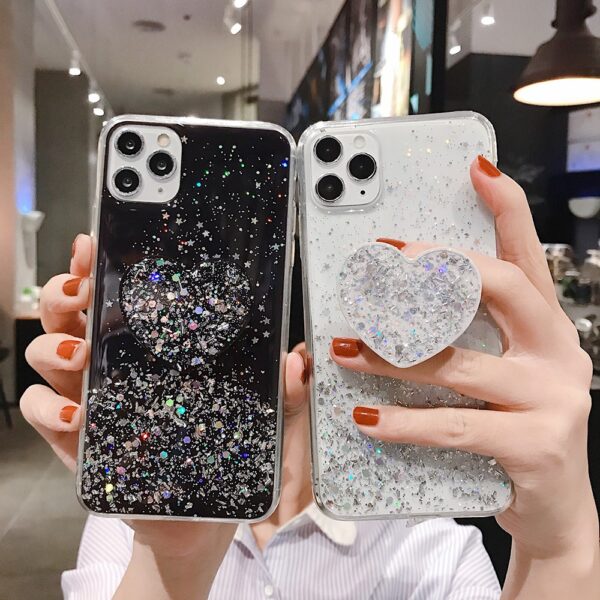 Samsung Galaxy A51 A71 M30 S10 Lite S20 Ultra S10e M30 Back Cover Glitter Silver Foil Transparent Soft Stand Case