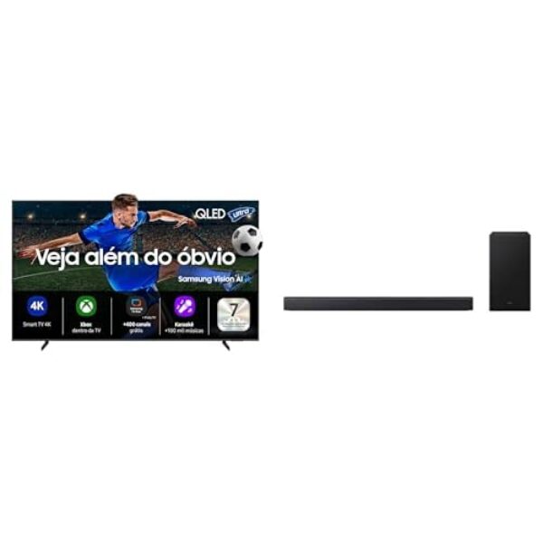 Samsung Vision AI TV 50" QLED 4K QEF1 4K 2025 + Soundbar B-Series HW-B450F 2.1 canais Suwoofer incluso 2025