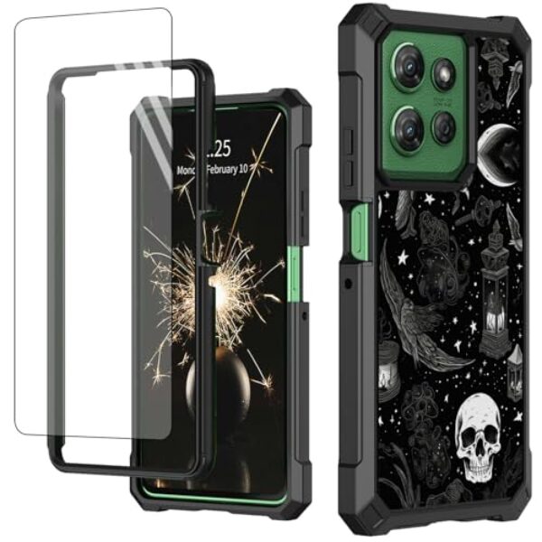 SDFCVBTYU Capa para Motorola Moto G Stylus 5G 2025 com protetor de tela de vidro temperado, proteção total à prova de choque, resistente, durável, capa para celular, Gothic Witchy