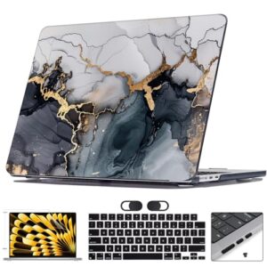 Seanai Capa para MacBook Air de 13,5 polegadas 2025 2024 2023 2022 versão M3 M2 M4 Chip A3240 A3113 A2681, capa rígida de plástico com estampa preta, transparente, durável, leve, durável, estampada