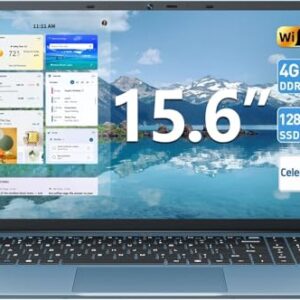SGIN Computador laptop Win 11, laptop de 15,6 polegadas com processador Celeron N4000, 4 GB de RAM, SSD de 128 GB, BT5.0, HDMI padrão, webcam, Wi-Fi 5, bateria de 7000 mAh, tipo C, visualização de 180