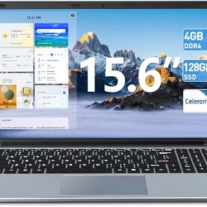 SGIN Laptop de 15,6 polegadas, 11 laptops domésticos com 4 GB de RAM, SSD de 128 GB, processador Celeron, BT4.2.0, HDMI, 7000 mAh, WiFi, UHD Graphics 600, Type-C, WiFi 2.4/5G