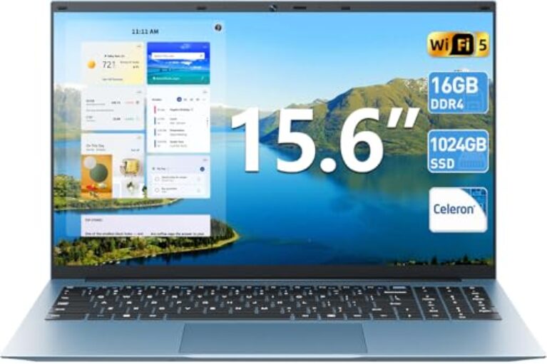 SGIN Laptops de 15,6 polegadas, 16 GB de RAM, SSD de 1024 GB, laptops com Celeron N5100 Quad-Core, Notebook Win 11 Home, 8000mAh, WiFi, ângulo aberto de 180°, USB