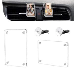Shakas 2 peças de suportes para fotos de carro, para painel de ventilação, clipe magnético, visor de cartão de foto de adsorção de acrílico com clipe de fixação, moldura de carro personalizada 8,9 x 6