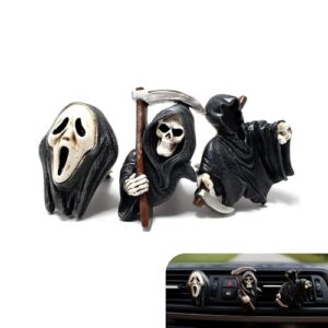 Shakas Clipe de ventilação de carro para decoração de caveira de Halloween, difusor de decoração de console central de caveira fantasma, peças decorativas de terror para interior de carro, presentes