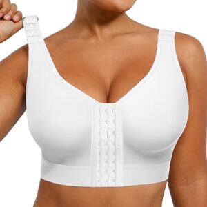 SHAPELLX Sutiã pós-cirurgia com fecho frontal sutiã de compressão sem aro para mastectomia com alças ajustáveis, Branco, XGG