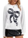 ShawGobow Suéter fofo com laço, suéteres macios e macios para mulheres, Natal, Natal, Dia dos Namorados, blusa felpuda, Branco, M