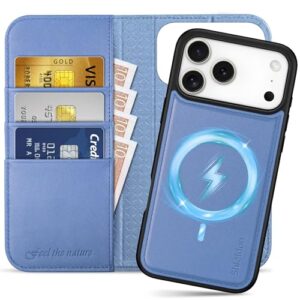 SHIELDON Capa carteira 2 em 1 para iPhone 17 Pro Max 6,9 polegadas | destacável, couro legítimo, carregamento sem fio, suporte flip, compartimento para cartão de crédito com bloqueio RFID, capa