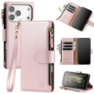 Shieldtop Capa carteira compatível com iPhone 17 Pro com suporte para cartão, capa flip de couro PU com bloqueio de RFID, alça de pulso com zíper e compartimentos para cartão de crédito, capa de