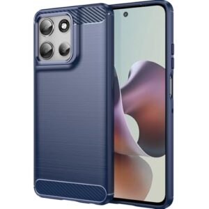 Sidande Capa para Moto G56 5G Capa/Moto G66Y/Moto G66J, capa de telefone ultrafina com absorção de choque de fibra de carbono TPU capa protetora de borracha para Motorola Moto G56 5G azul marinho