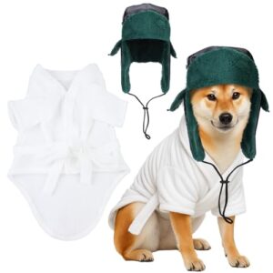 SilTriangle 2 peças de roupão de banho de cachorro primo de Natal com chapéu, toalha de secagem rápida, super absorvente, pijama para cães, casaco de secagem aconchegante para após o banho, adequado