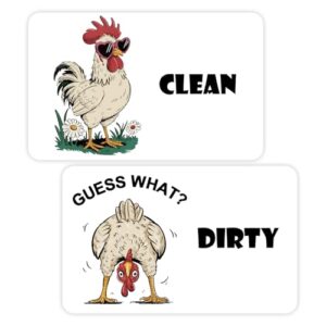 Sinais de ímã de lava-louças Rooster Clean Dirty, ímã de geladeira forte reversível dupla face para cozinha (Galo branco)