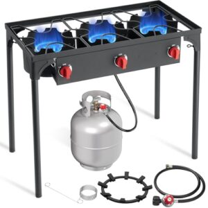 SKOK Fogão a propano de 3 bocas – Fogão de acampamento portátil com queimador de propano de alta eficiência 225.000, fogão ao ar livre para acampamento, quintal, piquenique