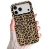 Skyseaco Capa de telefone compatível com iPhone 17 Pro, linda estampa de leopardo, para mulheres, meninas, à prova de choque, TPU macio e policarbonato rígido, capa protetora de camada dupla, marrom