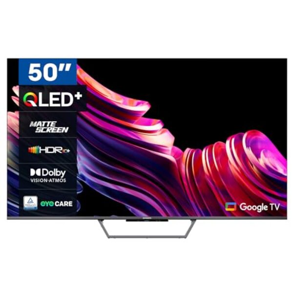 Skyworth Smart TV QLED+ 4K UHD de 50 polegadas, Google TV série Q6500A com tela fosca antirreflexo, luz ambiente adaptável, Dolby Vision, Dolby Atmos, DTS, controle de voz de campo distante