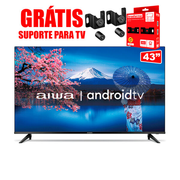 Smart TV Aiwa 43 Polegadas Android Full HD Borda Ultrafina AWS-TV-43-BL-02-A Preto Bivolt