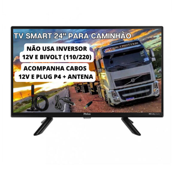 Smart Tv Digital Led Hd 24 Polegadas 12v Caminhão + Antena