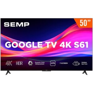 Smart TV Semp 50 Polegadas LED 4K S61 WiFi Bluetooth Google TV 3 HDMI HDR10 Dolby Audio 50S61