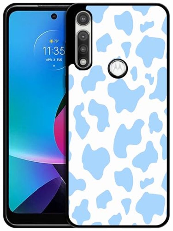 SM CASES Capa para Moto G Fast - Capa protetora à prova de choque com estampa animal de pele de vaca azul design impresso 2D capa protetora de borracha TPU à prova de choque para Moto G Fast
