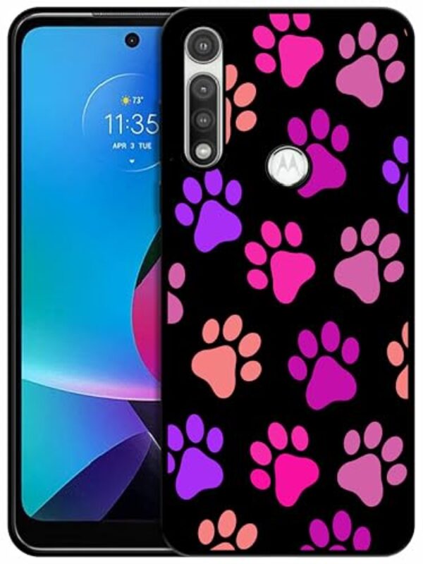 SM CASES Capa para Moto G Fast - Capa protetora à prova de choque de borracha TPU com estampa 2D padrão sem costura de pata de cachorro para Moto G Fast