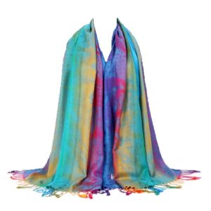 SmilerSmile Envoltório de cachecol colorido para mulheres com borla, 03 - pavão/azul lago, 75"x27.6"