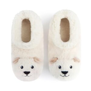 Snoozies Skinnies Pantufa Animal Barn – Chinelos aconchegantes e dobráveis para mulheres, meias antiderrapantes para viagens e ambientes internos, Polarbear, Small