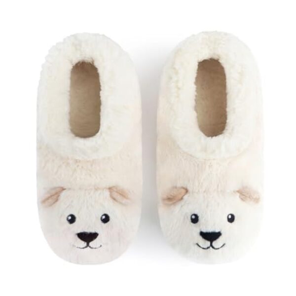 Snoozies Skinnies Pantufa Animal Barn – Chinelos aconchegantes e dobráveis para mulheres, meias antiderrapantes para viagens e ambientes internos, Polarbear, Small