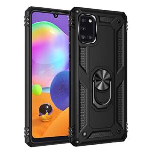 SORAKA Capa para Samsung Galaxy A31 com suporte de anel capa protetora para Samsung Galaxy A31 capa traseira de policarbonato rígido com placa de metal para suporte magnético de telefone carro preto